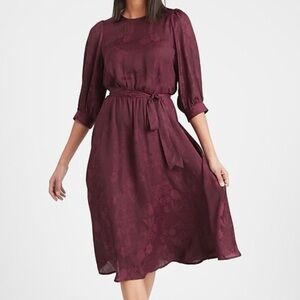 Banana Republic Deep Burgundy Plum Long Sleeve Midi Dress